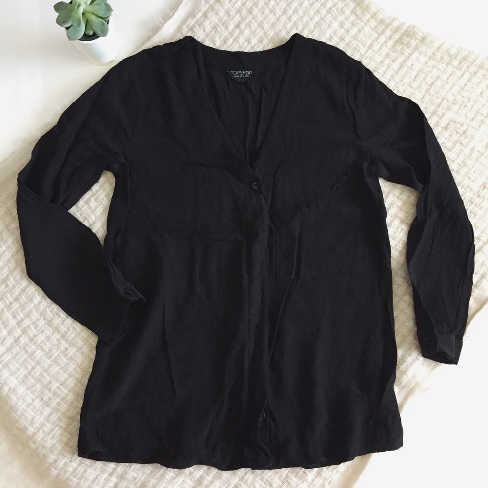 Topshop Crossover Back V-Neck Long Sleeve Blouse